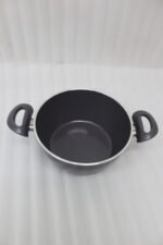 A pair of premium diamond-infused non-stick cooking pots in 20cm and 22cm sizes, made in Turkey, displayed on a marble kitchen countertop.