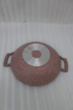 A 30cm pink granite coated non-stick open wok by OneMore, perfect for healthy cooking and easy cleaning in a modern kitchen.
