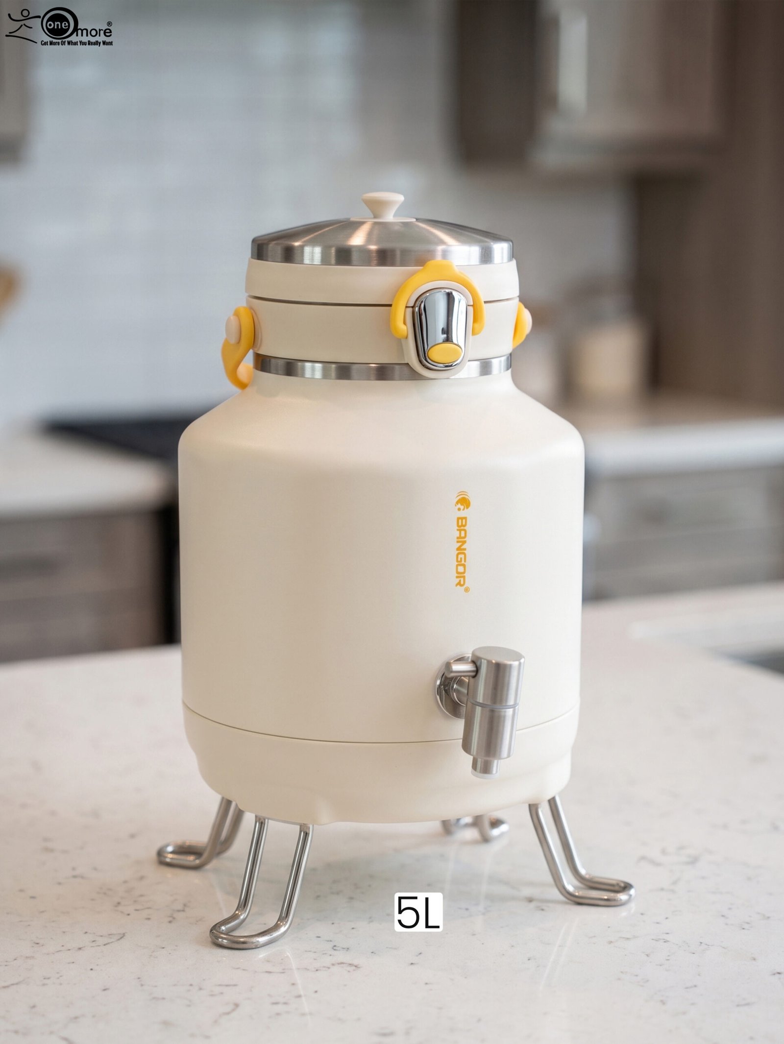 1 Bangor 5L cream insulated beverage cooler dispenser with stainless steel tap and foldable stand legs