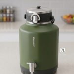 Olive green 7L Bangda insulated water beverage cooler jug with a stainless steel spigot and top handle.
