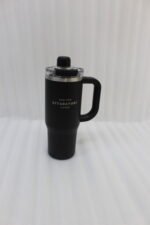 A collection of 900ml insulated "Nice Time Sitarayuri Coffee" tumblers with handles displayed in various colors on a kitchen counter.