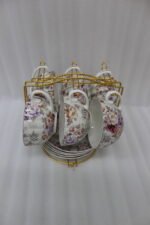 Elegant Ceramic Tea Cup and Saucer Set with Golden Stand - Image 4