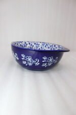 9.5-inch decorative Marrakesh ceramic bowl with blue and white floral pattern on a kitchen counter