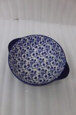 9.5-inch decorative Marrakesh ceramic bowl with blue and white floral pattern on a kitchen counter