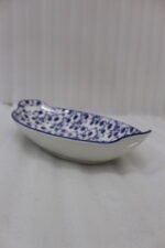 10.5-inch oval decorative Marrakesh ceramic serving dish with blue floral motif and side handles