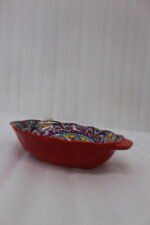 9.5-inch decorative Marrakesh ceramic serving bowl with colorful Moroccan mandala patterns on a kitchen countertop