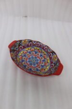 9.5-inch decorative Marrakesh ceramic serving bowl with colorful Moroccan mandala patterns on a kitchen countertop