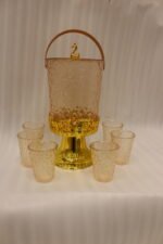 Luxury crystal-patterned acrylic drink dispenser with gold stand and 6 matching glasses
