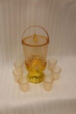 Luxury crystal-patterned acrylic drink dispenser with gold stand and 6 matching glasses