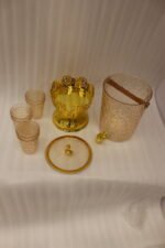 Luxury crystal-patterned acrylic drink dispenser with gold stand and 6 matching glasses