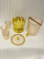 Luxury crystal-patterned acrylic drink dispenser with gold stand and 6 matching glasses