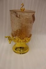 Luxury crystal-patterned acrylic drink dispenser with gold stand and 6 matching glasses