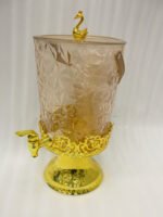 Luxury crystal-patterned acrylic drink dispenser with gold stand and 6 matching glasses