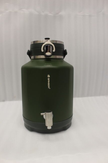 Olive green 7L Bangda insulated water beverage cooler jug with a stainless steel spigot and top handle.