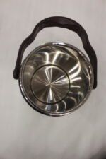 AILIJIN insulated stainless steel lunch box container with a dark brown carrying handle sitting on a modern kitchen countertop.
