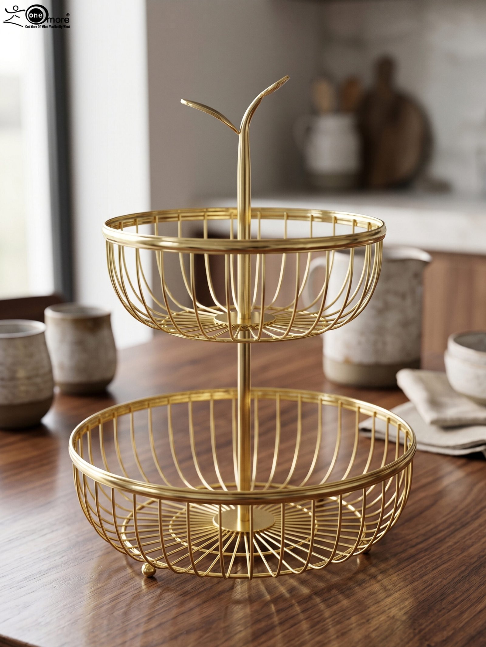 1 2-Tier Gold Wire Fruit Basket Holder - Image 1