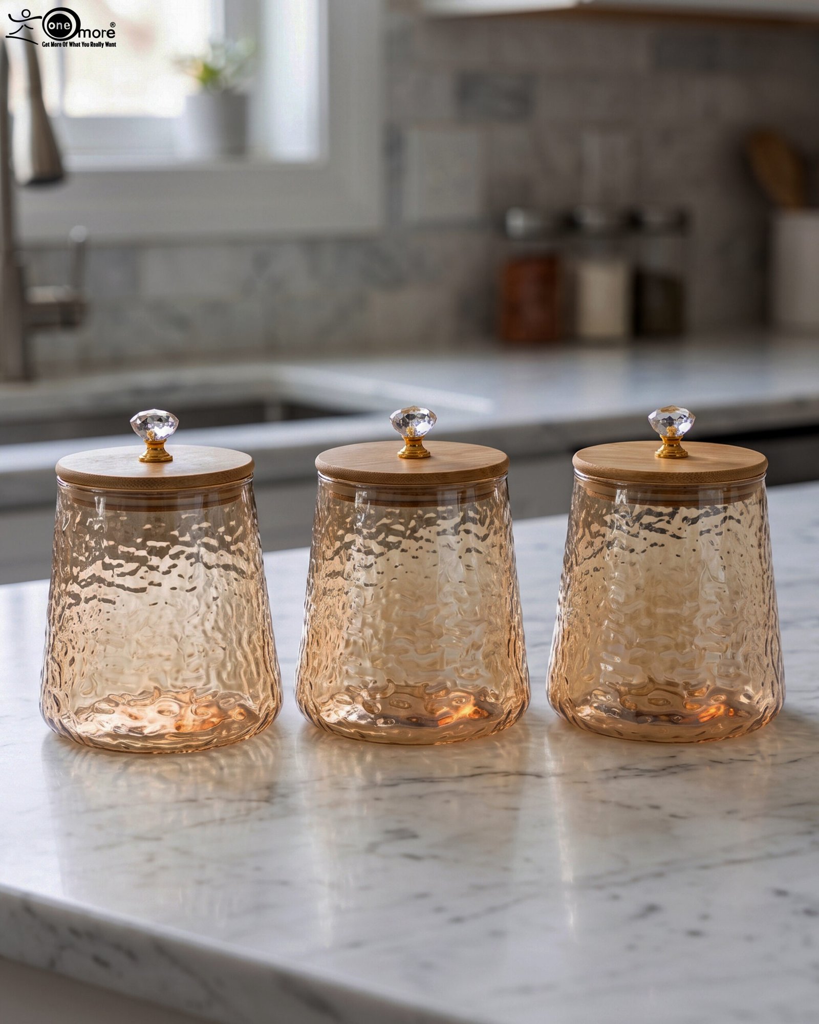 1 3-Piece Hammered Glass Canister Set - Image 1