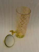 Luxury 3.5L amber diamond-cut glass beverage dispenser with decorative gold lid and spigot on a kitchen counter