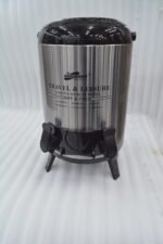 DAY DAYS 9.5 Liter stainless steel insulated hot and cold beverage dispenser with dual spigots on a countertop